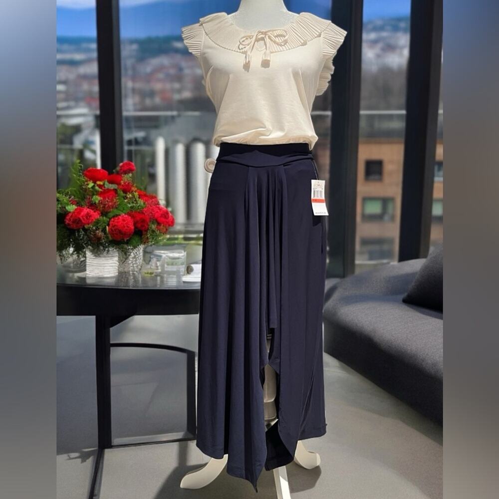NEW Michael Kors Hi Low Asymmetrical Gathered Waterfall Jersey Skirt Navy XS NWT - Picture 14 of 16